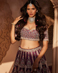Wine Raw Silk Hand Embroidered Lehenga - embroidered lehenga
