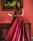 Wine Sequins Work Blouse And Skirt - designer lehenga