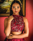 Wine Sequins Work Blouse And Skirt - designer lehenga