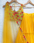 Yellow Embroidered Blouse And Dupatta With Tiered Skirt - yellow lehenga