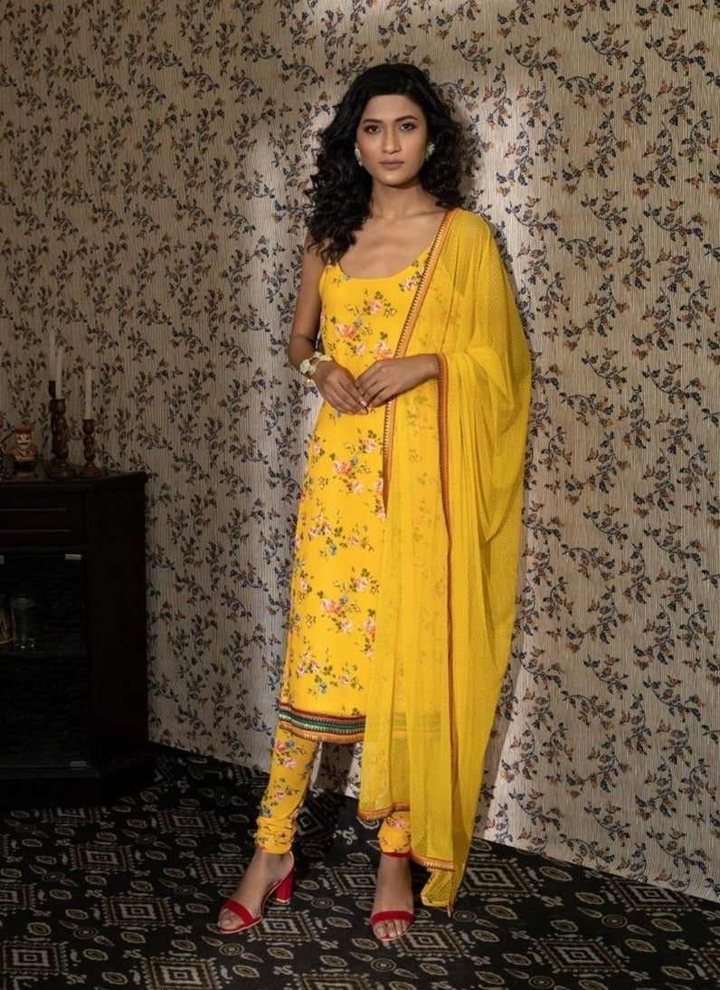 Yellow Georgette Kurta Set - kurta for women