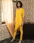 Yellow One Shoulder Crepe Tunic Set - yellow dress