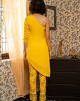 Yellow One Shoulder Crepe Tunic Set - yellow dress
