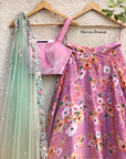 Zephyr Floral Skirt Pink Velvet Blouse set - floral lehenga