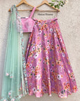 Zephyr Floral Skirt Pink Velvet Blouse set - floral lehenga