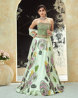Mint Green Hand Painted Lehenga and Green Corset
