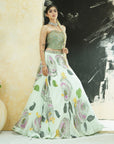 Mint Green Hand Painted Lehenga and Green Corset