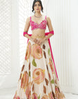Baby Pink Hand Painted Lehenga and Embroidered Bralette Set