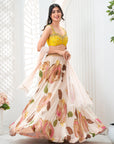 Baby Pink Hand Painted Lehenga and Embroidered Yellow Blouse