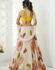 Baby Pink Hand Painted Lehenga and Embroidered Yellow Blouse