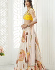 Baby Pink Hand Painted Lehenga and Embroidered Yellow Blouse