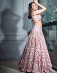 Blush Pink Chintz 3D Floral Lehenga Set - lehenga set Sydney