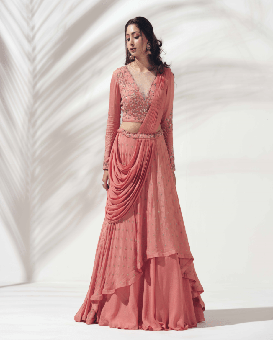 Dusty Orange Layered Lehenga Set - orange lehenga Australia
