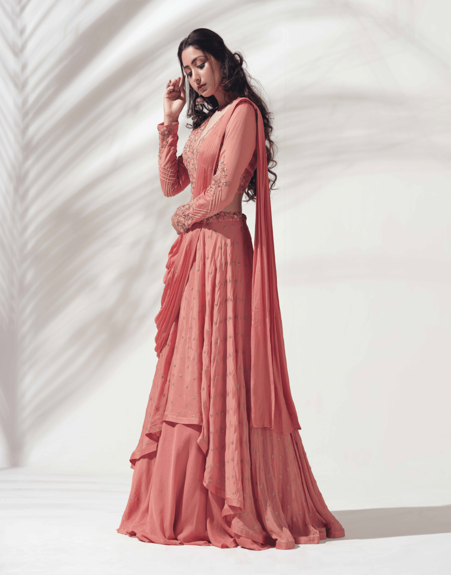 Dusty Orange Layered Lehenga Set - lehenga set Sydney