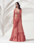 Dusty Orange Layered Lehenga Set - orange lehenga Australia