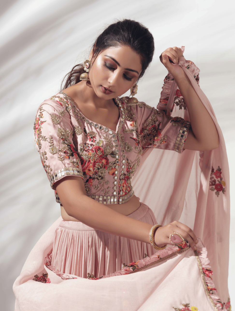 Embroidered Blush Pink Lehenga Set - pink lehenga USA