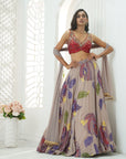 Hand Painted Lehenga and Embroidered Red Blouse Set