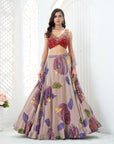 Hand Painted Lehenga and Embroidered Red Blouse Set