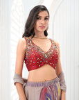 Hand Painted Lehenga and Embroidered Red Blouse Set