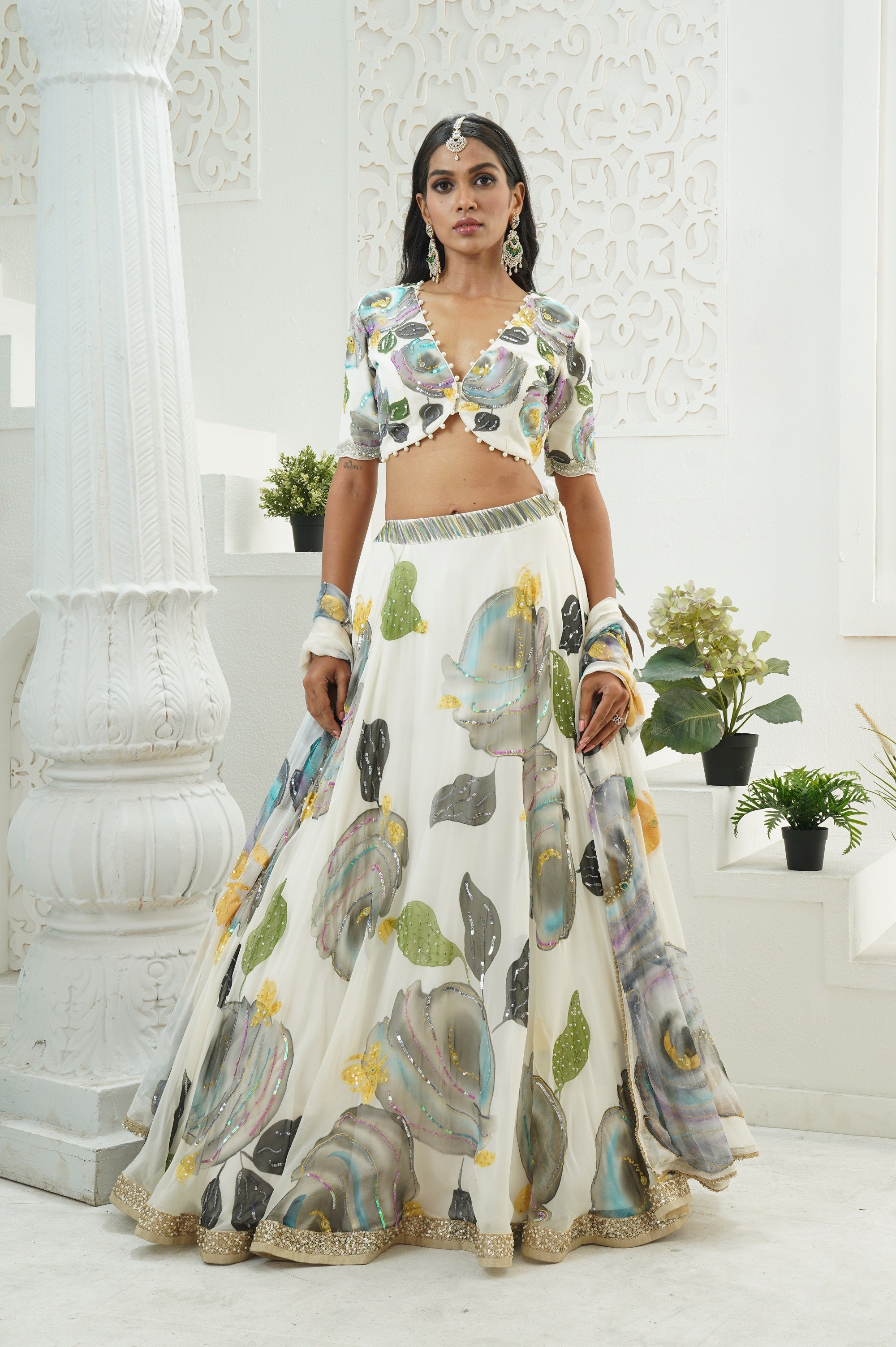Ivory Hand Painted Lehenga