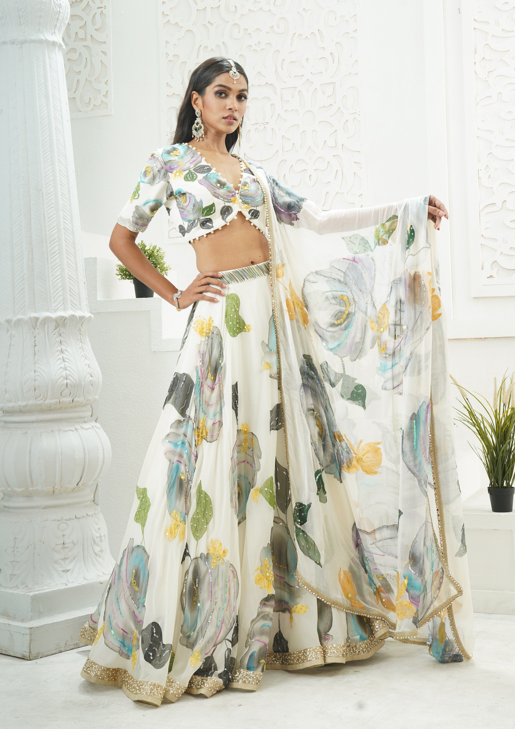 Ivory Hand Painted Lehenga