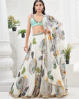 Ivory Hand Painted Lehenga and Mint Bralette Blouse Set
