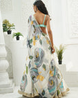 Ivory Hand Painted Lehenga and Mint Bralette Blouse Set