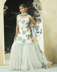 Ivory Hand Painted Slip Kurta and Sharara Set