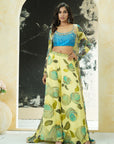 Lime Yellow Hand Painted Palazzo and Jacket Set