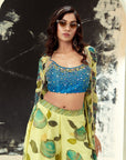 Lime Yellow Hand Painted Palazzo and Jacket Set