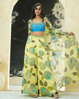 Lime Yellow Hand Painted Palazzo and Jacket Set