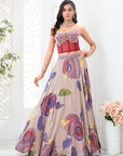 Mauve Hand Painted Lehenga and Floral Corset Set - Floral top and skirt