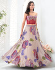 Mauve Hand Painted Lehenga and Floral Corset Set