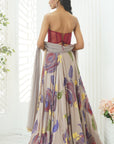 Mauve Hand Painted Lehenga and Floral Corset Set