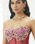 Mauve Hand Painted Lehenga and Floral Corset Set