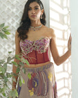 Mauve Hand Painted Lehenga and Floral Corset Set