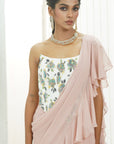 Mauve Ruffle Saree and Hand Painted Corset Set