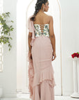 Mauve Ruffle Saree and Hand Painted Corset Set