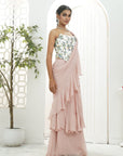 Mauve Ruffle Saree and Hand Painted Corset Set