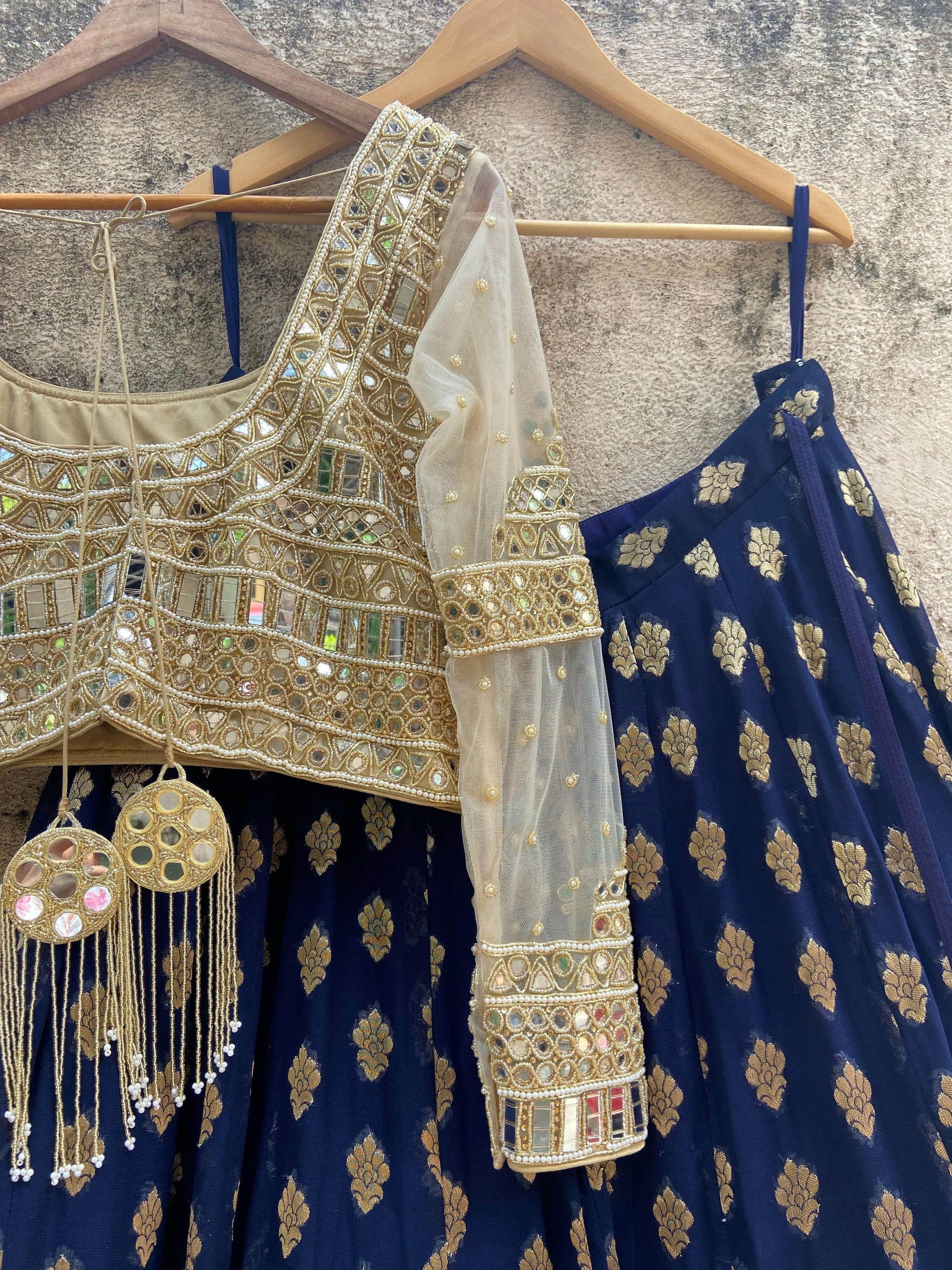 Midnight Blue and Mirror Work Lehenga Set - blue lehenga Canada