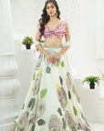 Mint Green Hand Painted Lehenga and Butterfly Blouse