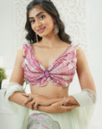 Mint Green Hand Painted Lehenga and Butterfly Blouse