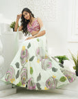 Mint Green Hand Painted Lehenga and Butterfly Blouse