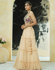Multi-Hued Embroidered Blouse and Tier Skirt Set