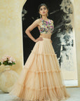 Multi-Hued Embroidered Blouse and Tier Skirt Set
