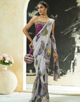 Periwinkle Hand Painted Saree and Corset Set