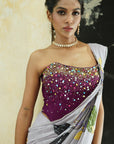 Periwinkle Hand Painted Saree and Corset Set