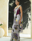 Periwinkle Hand Painted Saree and Corset Set