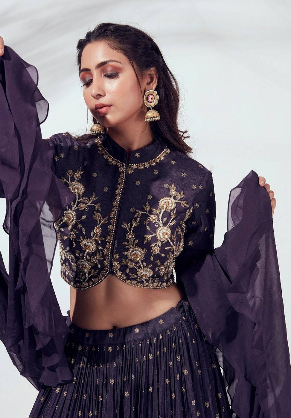 Purple Layered Lehenga Set - purple lehenga Sydney