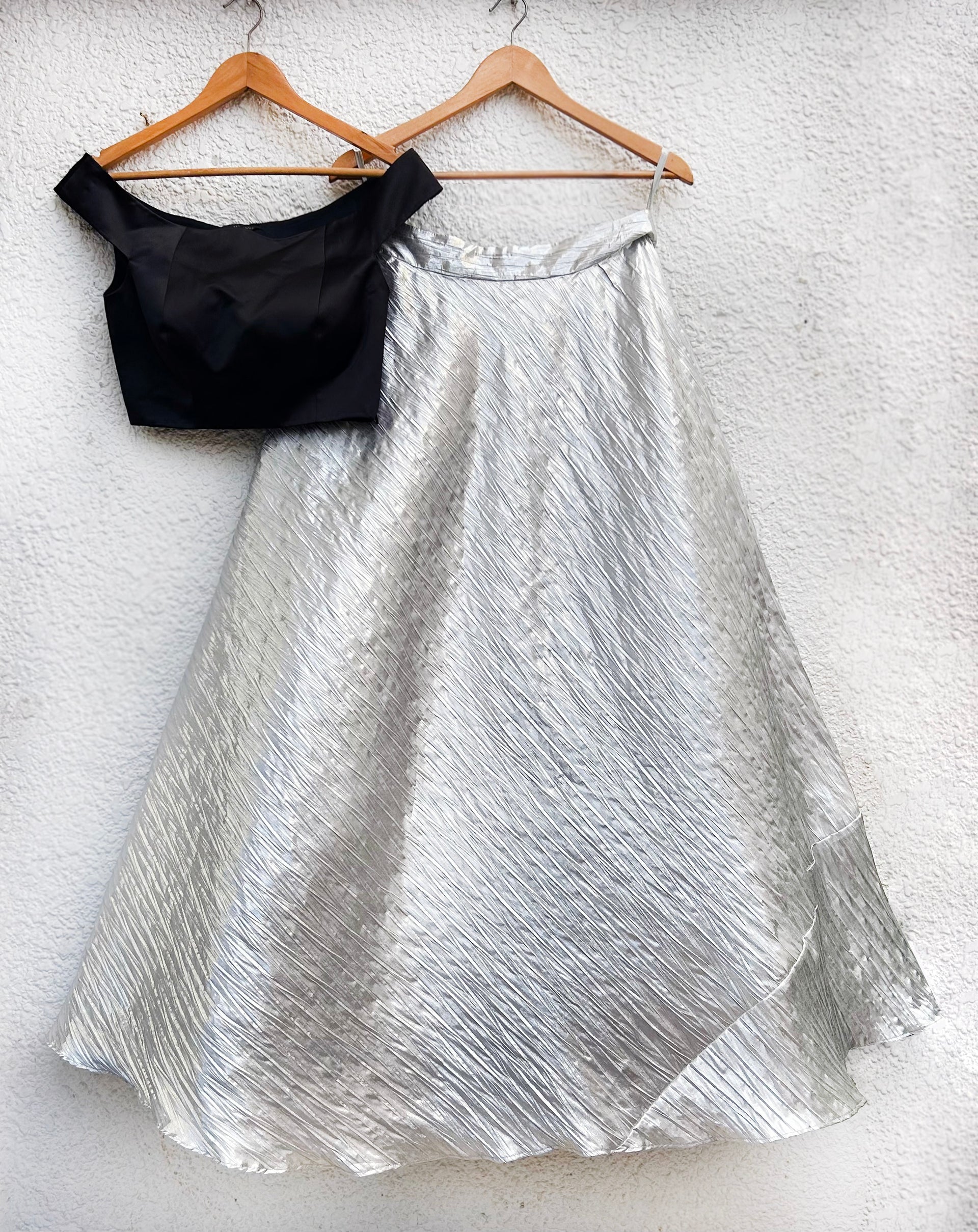 Black Off Shoulder Blouse with Metallic Silver Skirt – WaliaJones